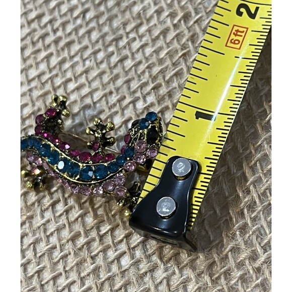 VTG Green Blue Rhinestone Brooch Pin Lizard Salamander A/B Gold Tone Whimsical - Picture 9 of 9